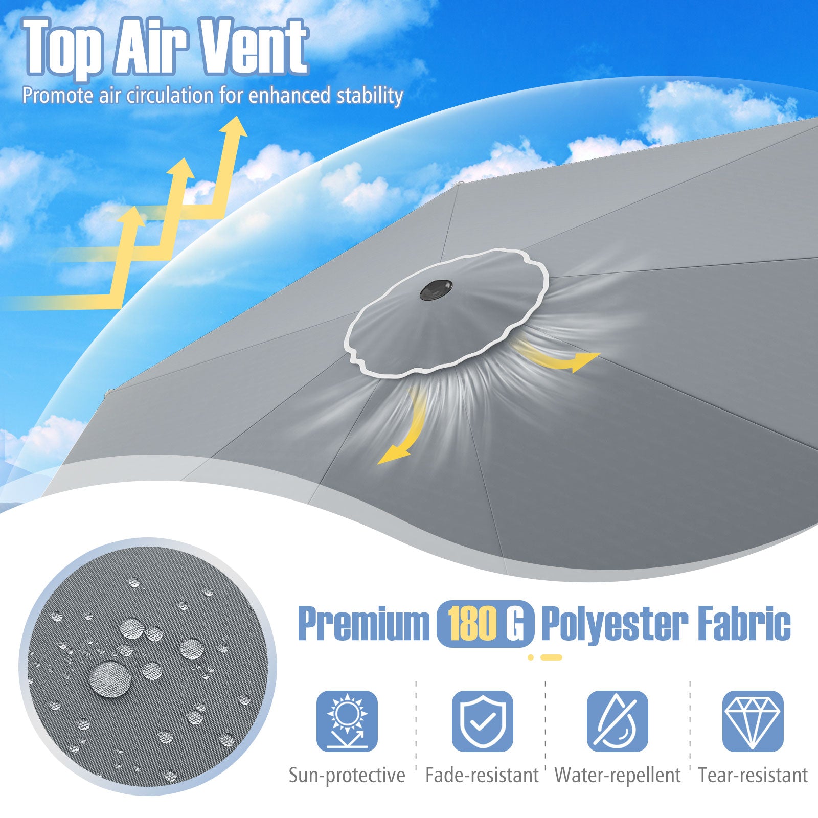 10 Feet Patio Umbrella Outdoor Market Umbrella with Crank Tilt Adjustment, Gray Outdoor Umbrellas at Gallery Canada