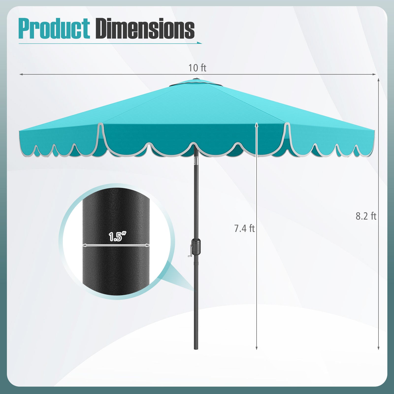 10 Feet Patio Umbrella Outdoor Market Umbrella with Crank Tilt Adjustment, Turquoise Outdoor Umbrellas at Gallery Canada