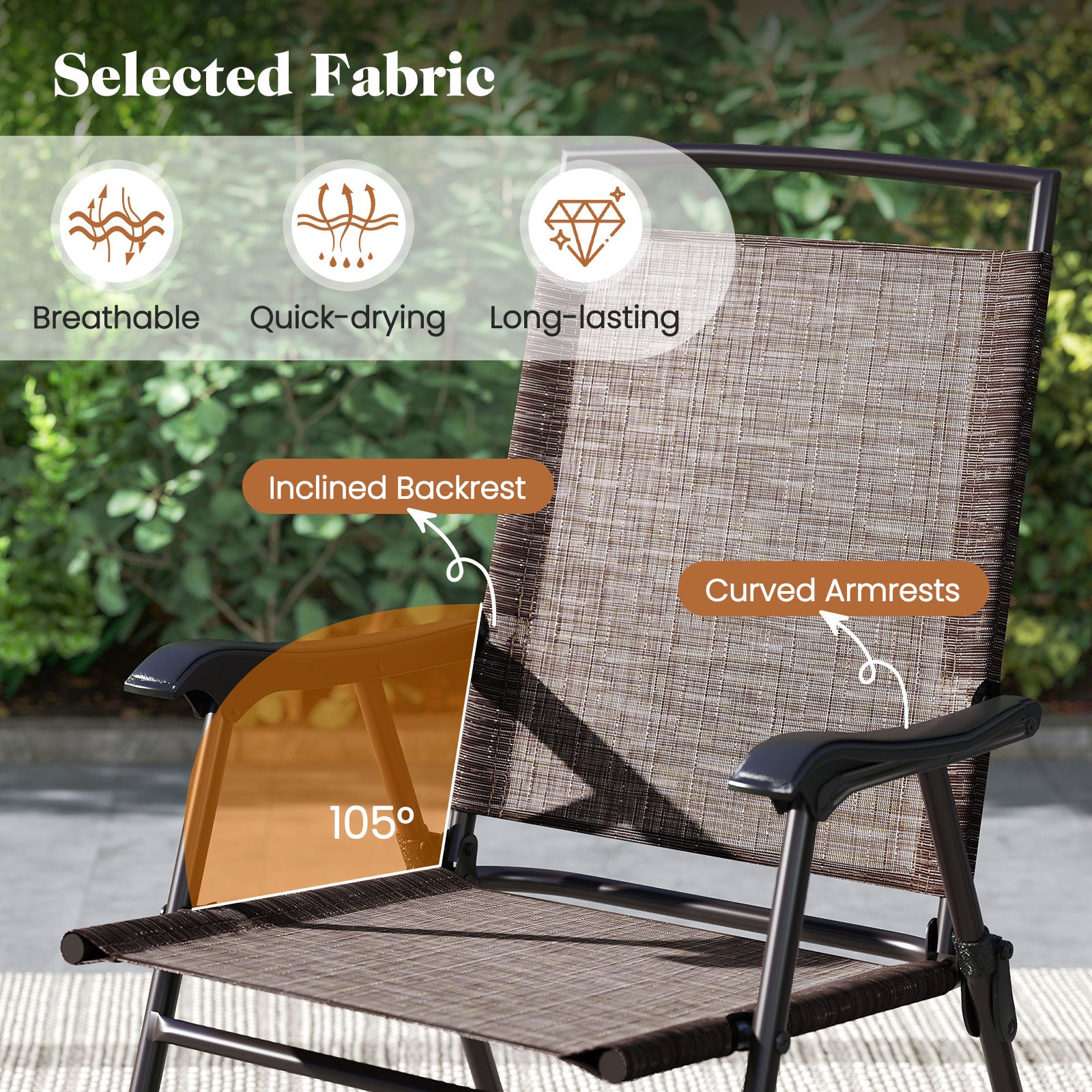 3 Pieces Patio Round Table and Folding Chairs Set with Rippled Tempered Glass Tabletop, Brown Patio Conversation Sets at Gallery Canada