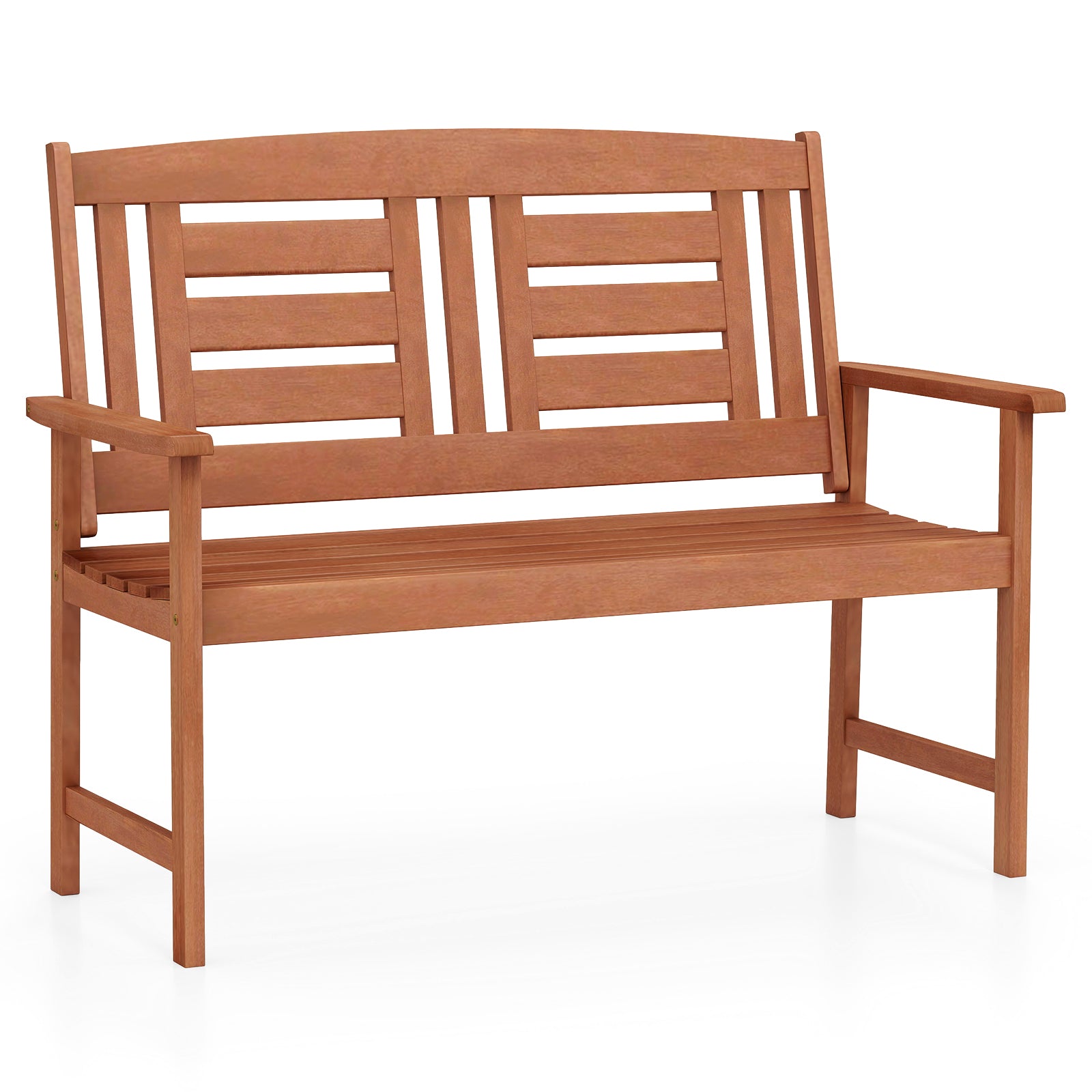 Outdoor Solid Wood Loveseat Hardwood 2-Seat Bench with Inclined Backrest and Slatted Seat, Natural Outdoor Benches at Gallery Canada