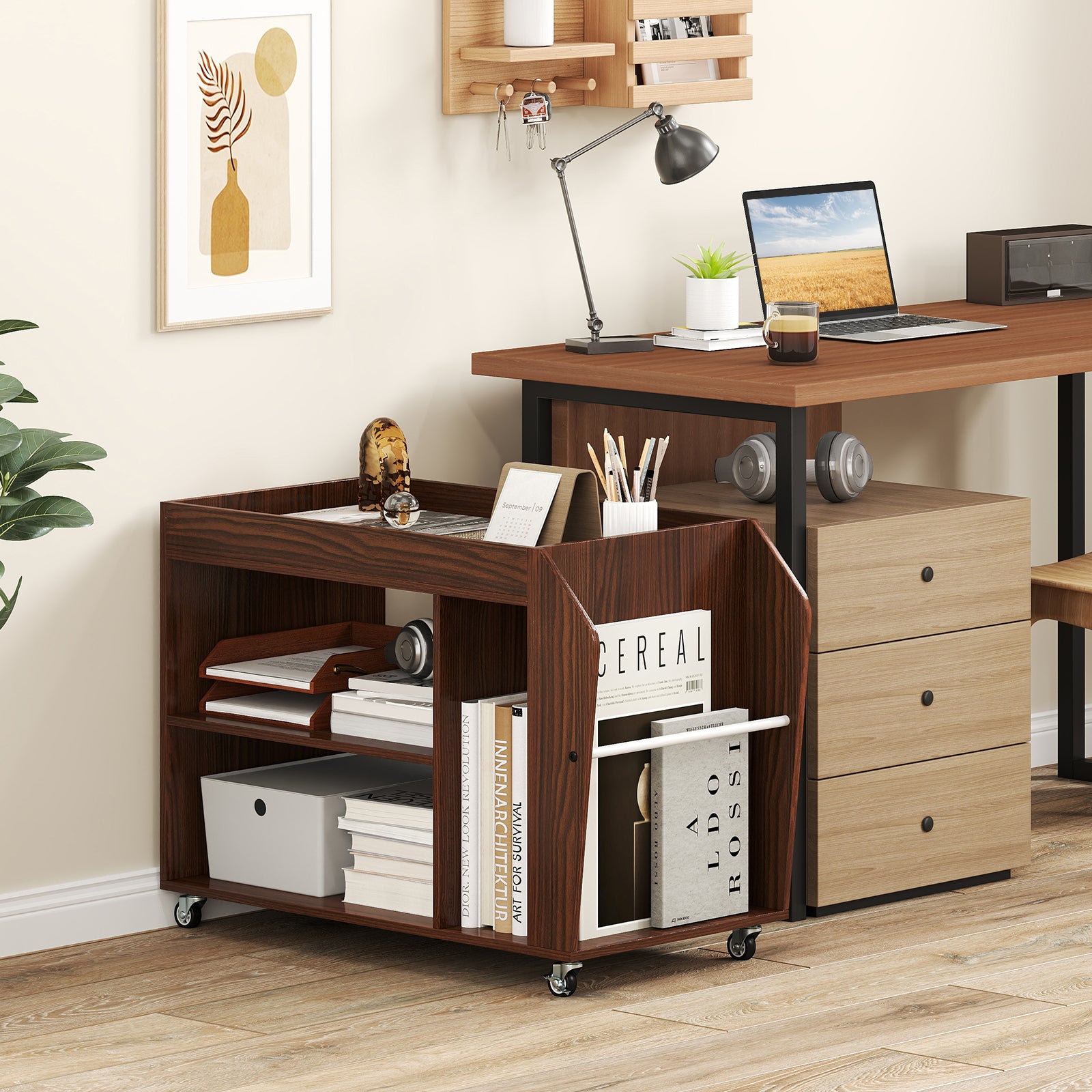 3-Tier Side End Table with Universal Wheels, Walnut End & Side Tables at Gallery Canada