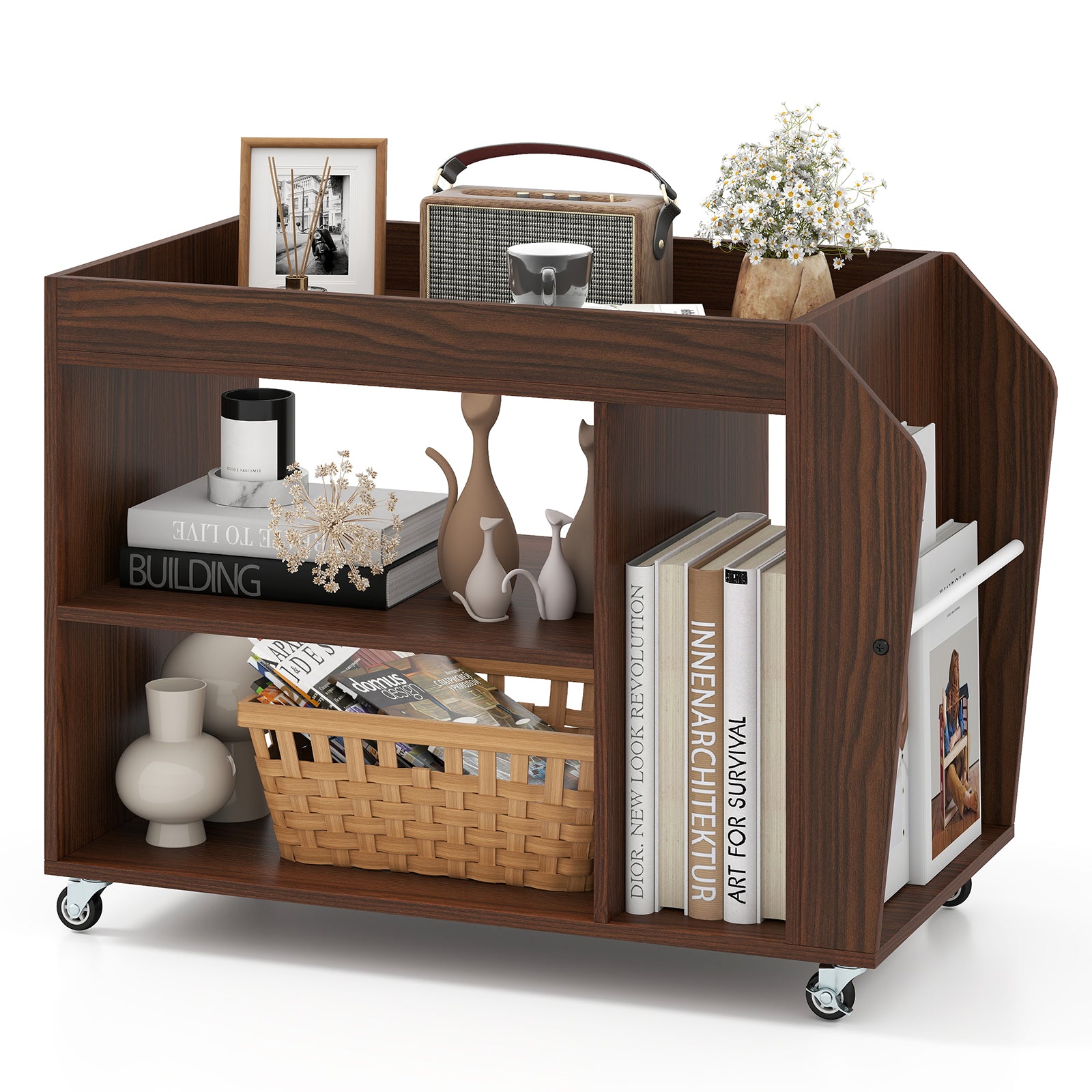 3-Tier Side End Table with Universal Wheels, Walnut End & Side Tables Walnut at Gallery Canada