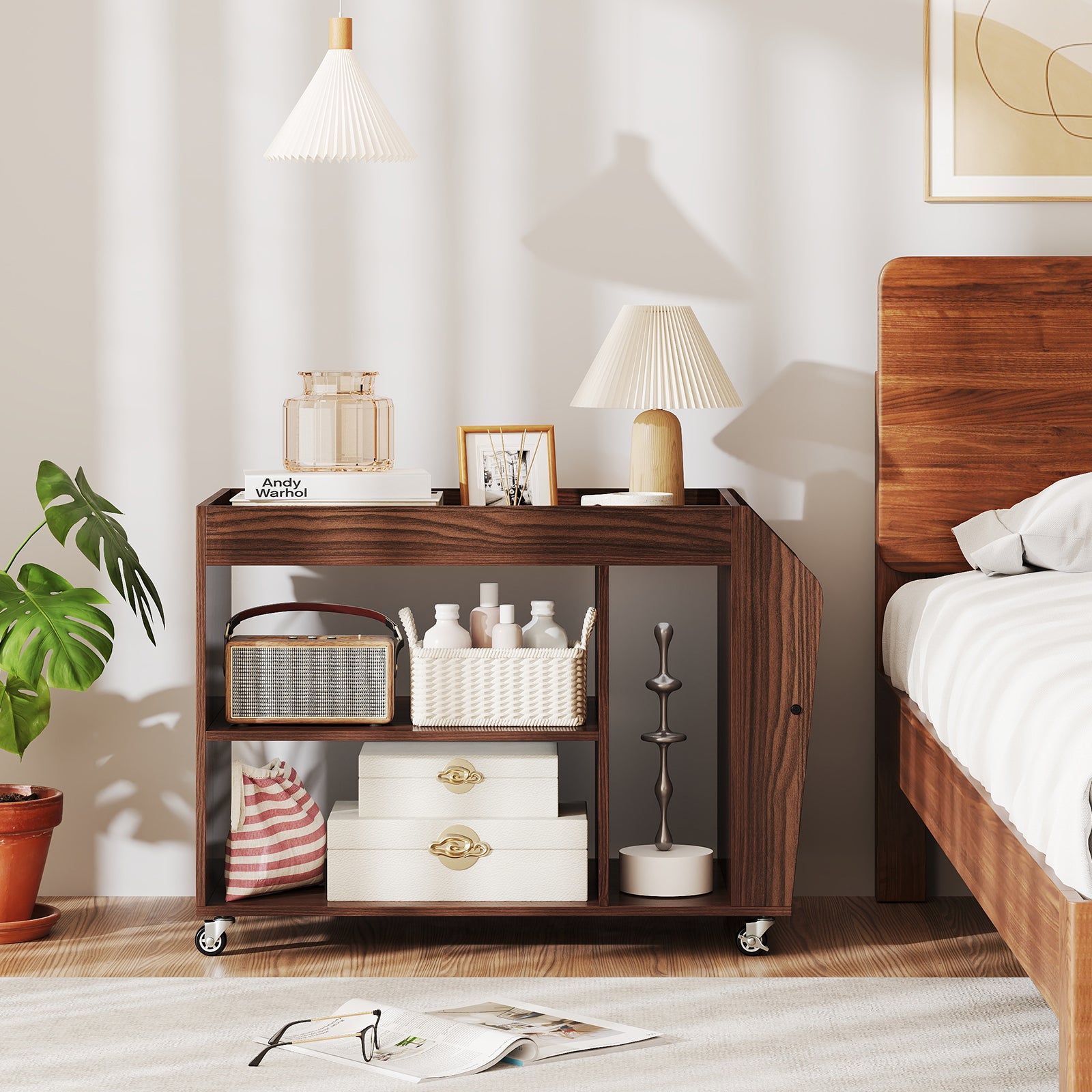 3-Tier Side End Table with Universal Wheels, Walnut End & Side Tables at Gallery Canada