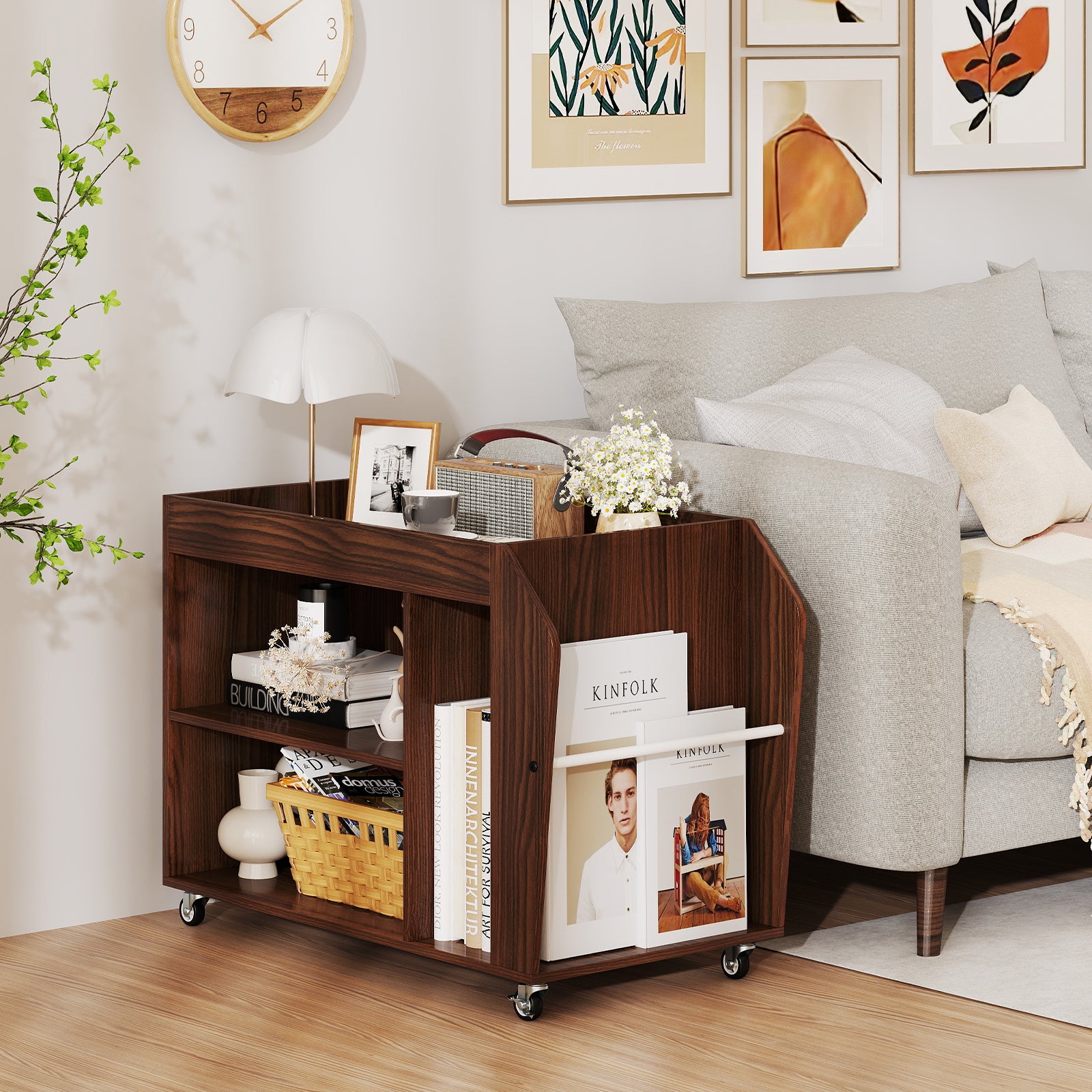 3-Tier Side End Table with Universal Wheels, Walnut End & Side Tables at Gallery Canada