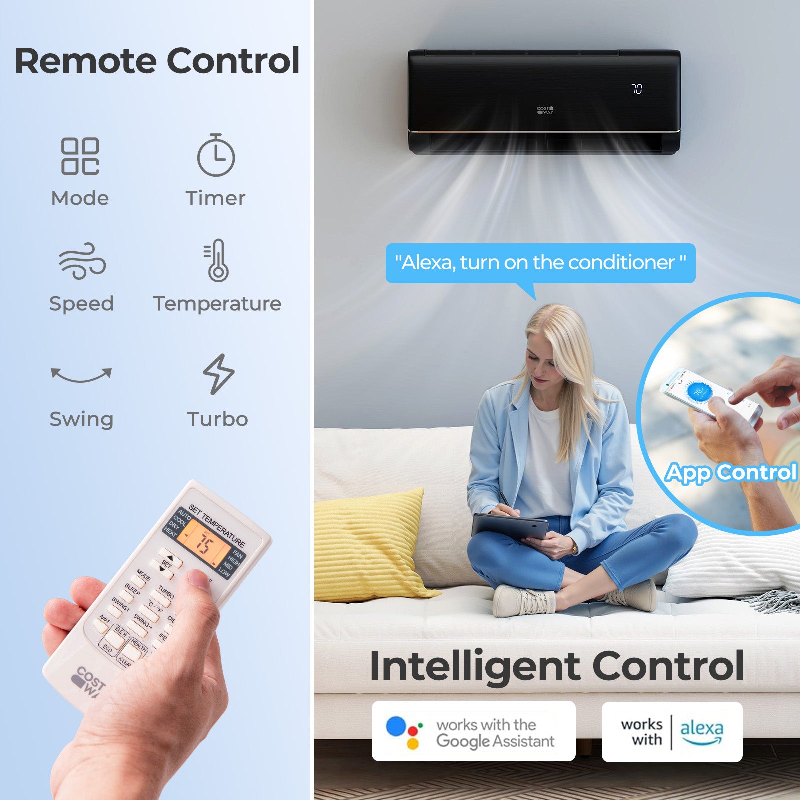 12000 BTU 22 SEER2 115V WiFi Enabled Mini Split AC Compatible with Alexa Gray, Gray Mini Split Air Conditioners at Gallery Canada