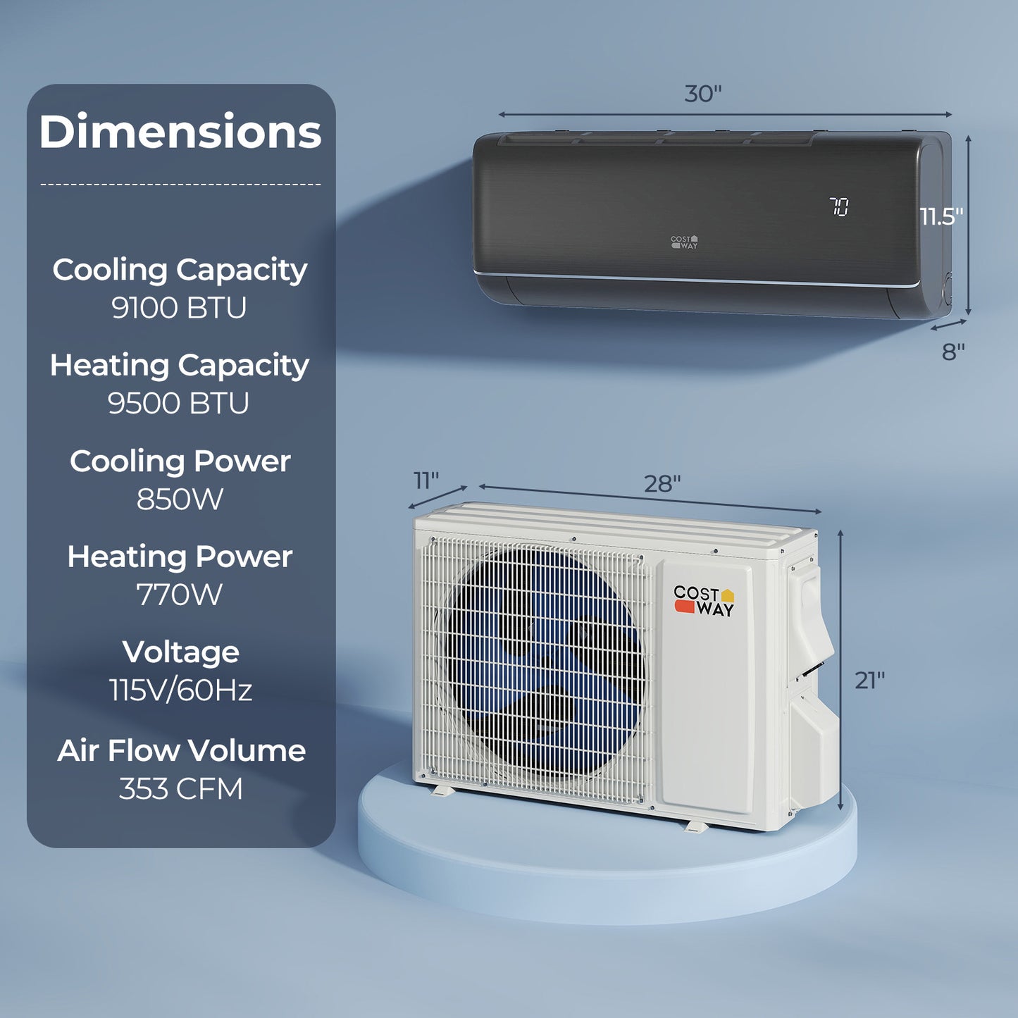 9100 BTU 20.5 SEER2 115V WiFi Enabled Mini Split AC Compatible with Alexa Gray, Gray Mini Split Air Conditioners at Gallery Canada