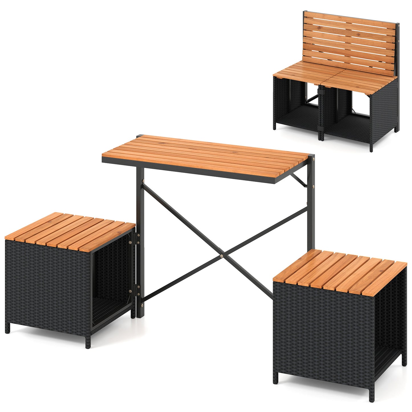Transforming Picnic Table And Chairs Set With Storage, Black Patio Furniture Sets at Gallery Canada