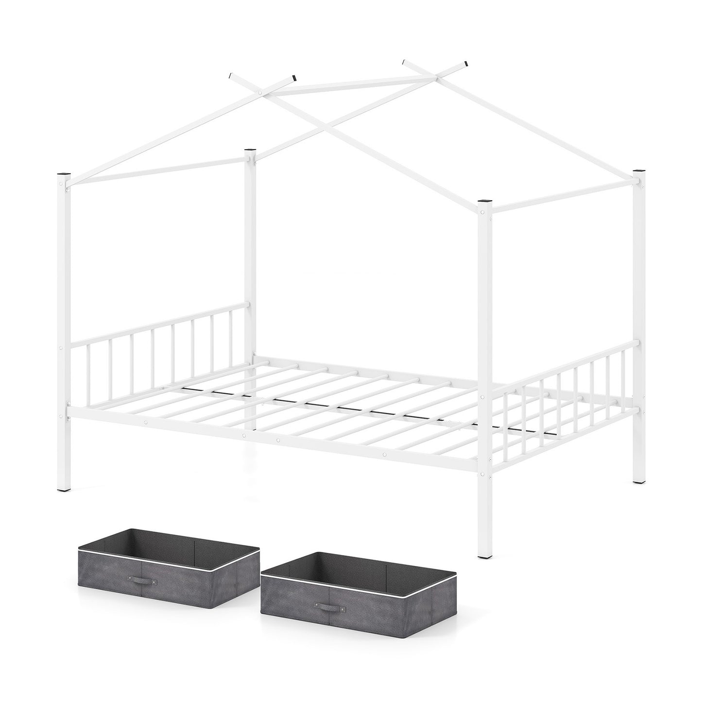 Full Size Metal House Bed With 2 Fabric Drawers, White Toddler Beds at Gallery Canada