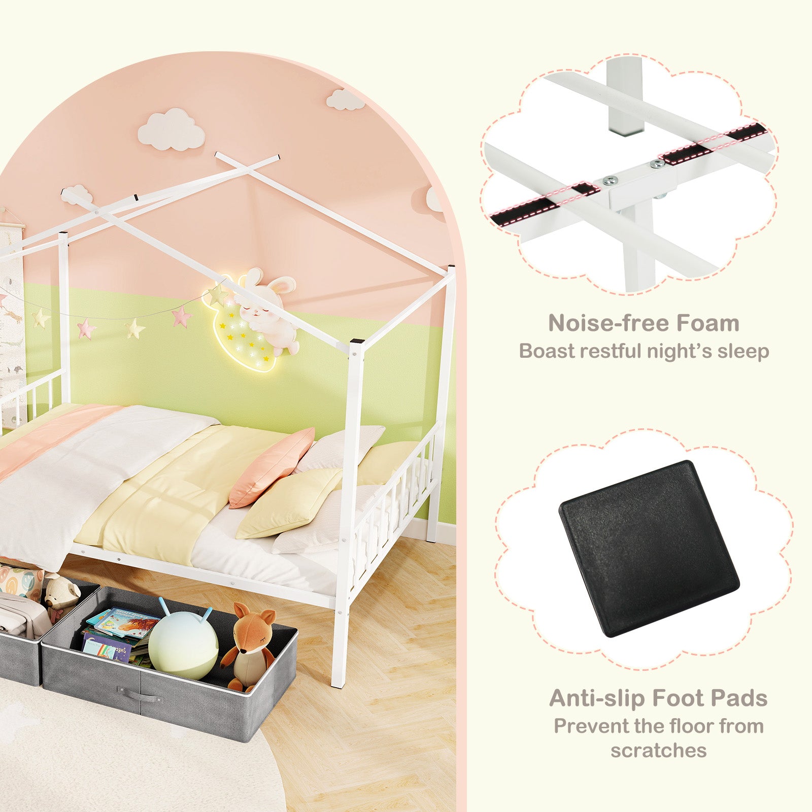 Full Size Metal House Bed With 2 Fabric Drawers, White Toddler Beds at Gallery Canada