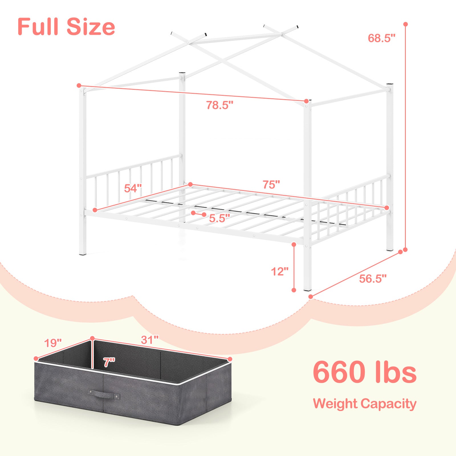 Full Size Metal House Bed With 2 Fabric Drawers, White Toddler Beds at Gallery Canada
