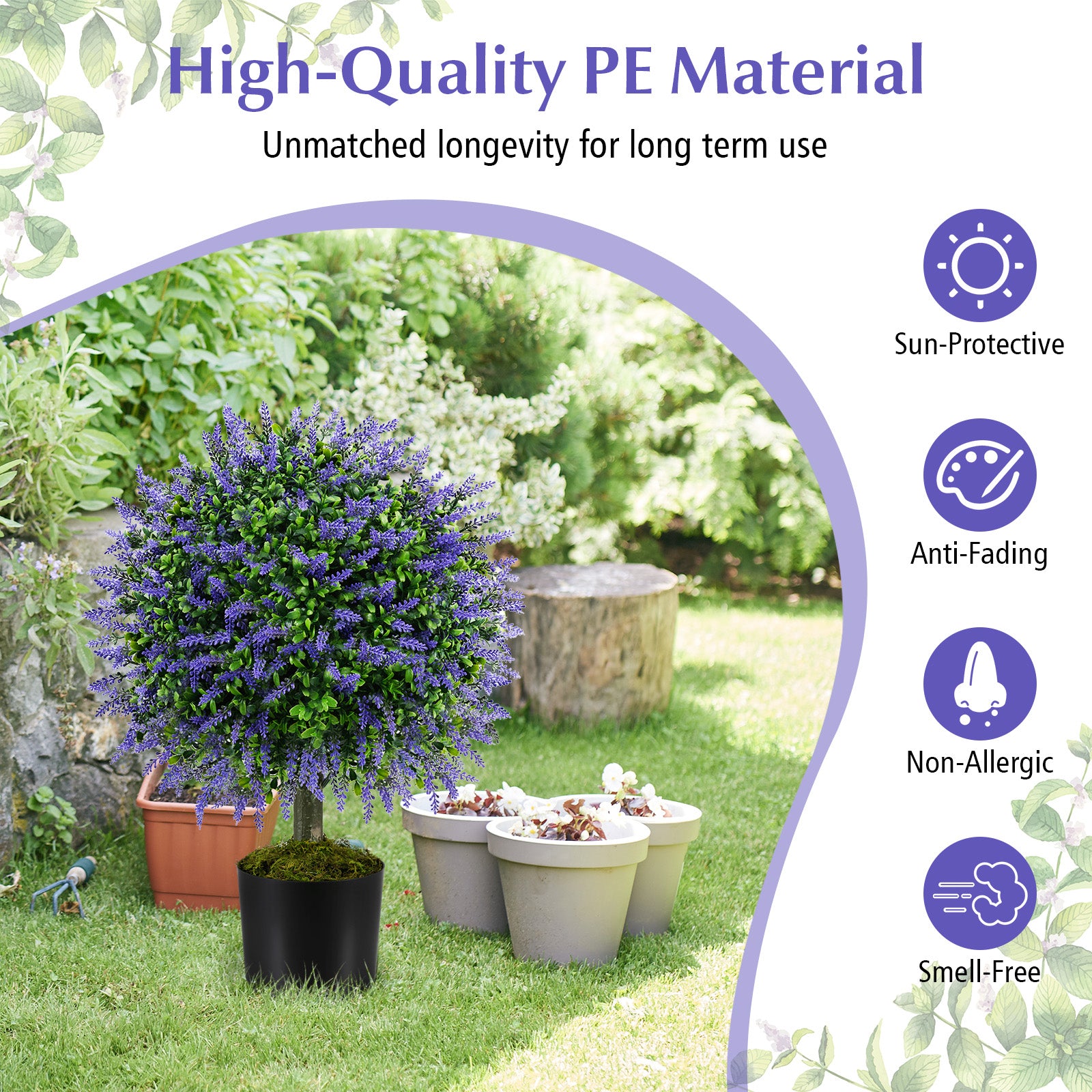 23 Inch Set of 2 Artificial Lavender Topiary Ball Trees with Cement-Filled Pot, Purple Faux Plants at Gallery Canada
