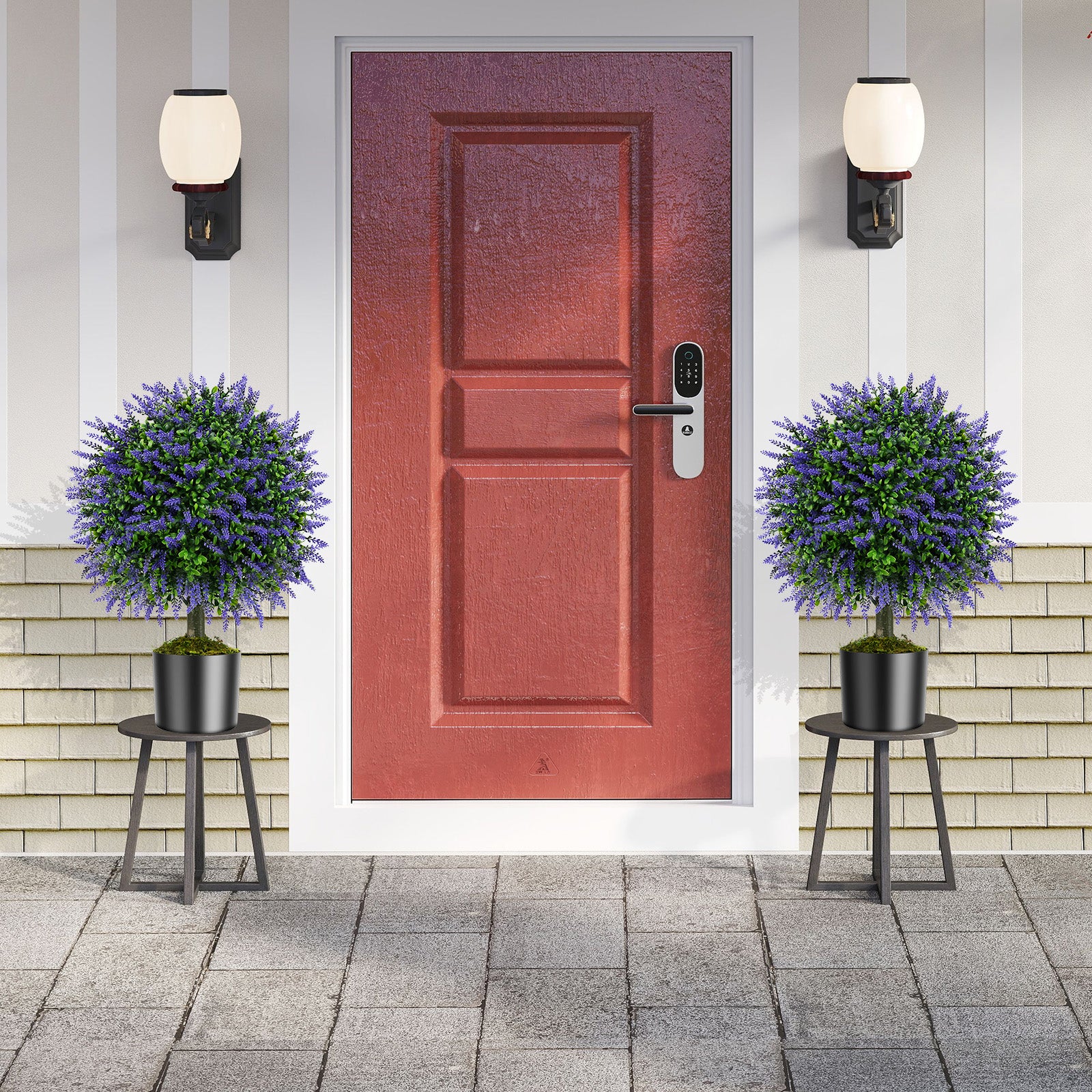 23 Inch Set of 2 Artificial Lavender Topiary Ball Trees with Cement-Filled Pot, Purple Faux Plants at Gallery Canada