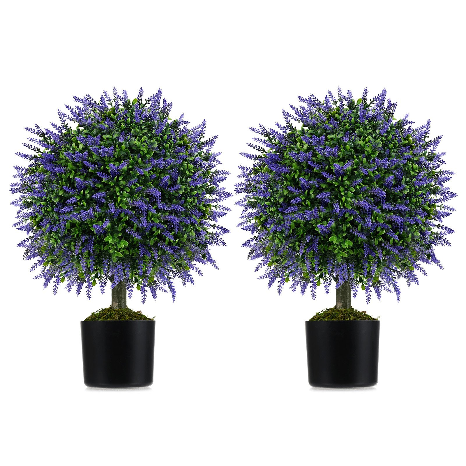 23 Inch Set of 2 Artificial Lavender Topiary Ball Trees with Cement-Filled Pot, Purple Faux Plants Purple at Gallery Canada