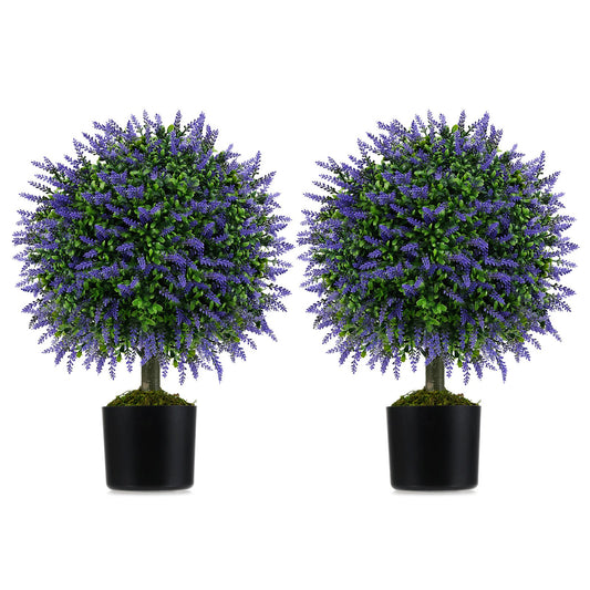 23 Inch Set of 2 Artificial Lavender Topiary Ball Trees with Cement-Filled Pot, Purple Faux Plants Purple at Gallery Canada