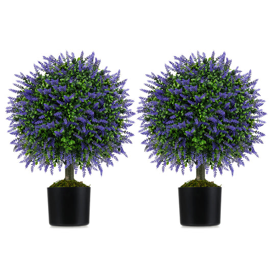 23 Inch Artificial Topiary Trees, Cement Pot, Purple Faux Plants Purple at Gallery Canada