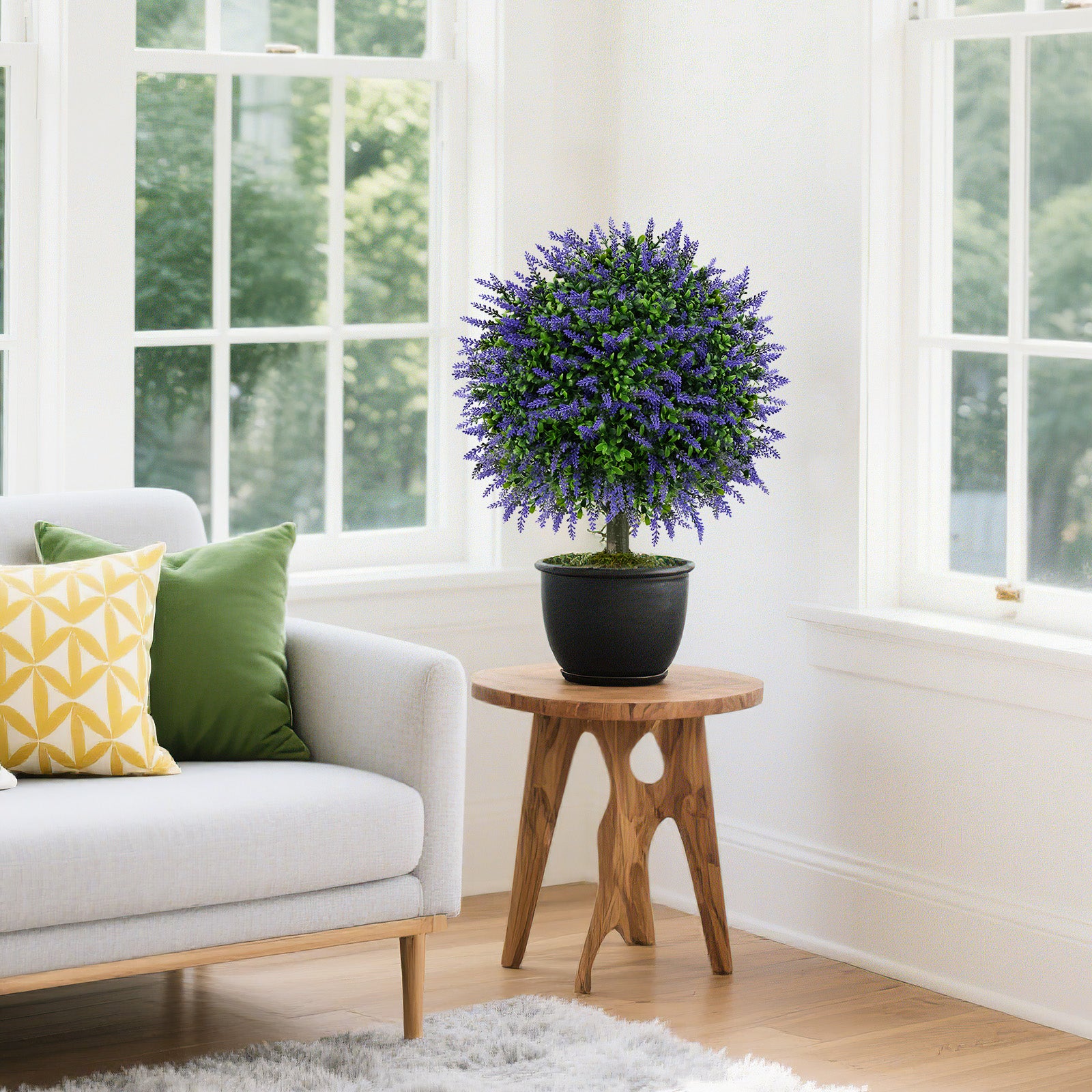 23 Inch Set of 2 Artificial Lavender Topiary Ball Trees with Cement-Filled Pot, Purple Faux Plants at Gallery Canada