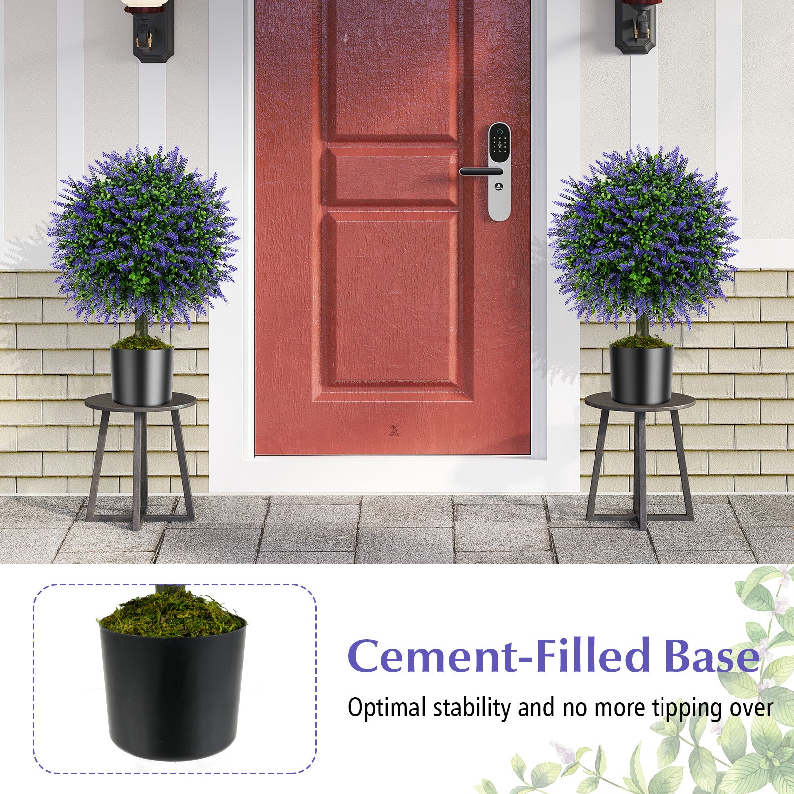 23 Inch Set of 2 Artificial Lavender Topiary Ball Trees with Cement-Filled Pot, Purple Faux Plants at Gallery Canada