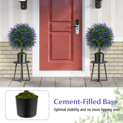 23 Inch Set of 2 Artificial Lavender Topiary Ball Trees with Cement-Filled Pot, Purple Faux Plants at Gallery Canada