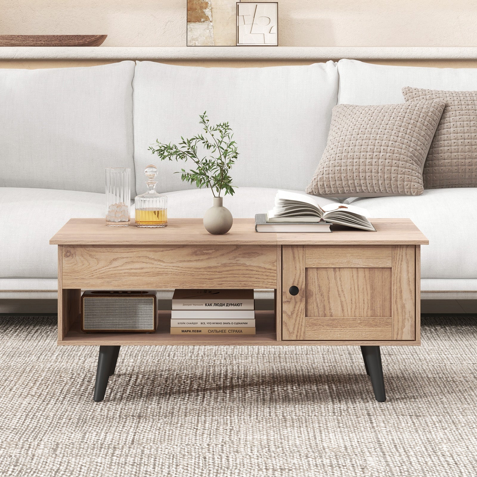 Lift Top Coffee Table with Storage and Hidden Compartment, Natural Coffee Tables at Gallery Canada