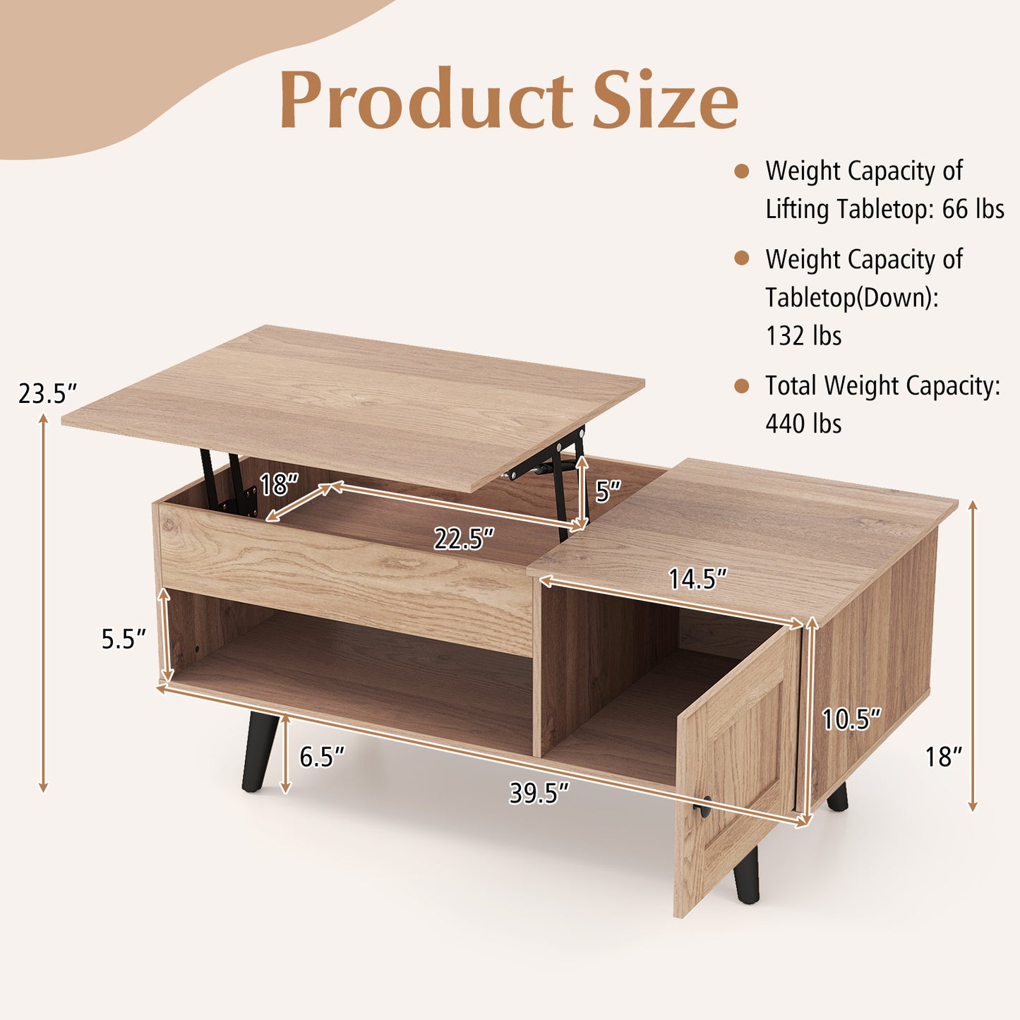Lift Top Coffee Table with Storage and Hidden Compartment, Natural Coffee Tables at Gallery Canada