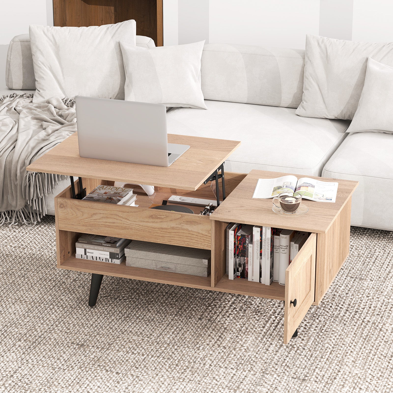 Lift Top Coffee Table with Storage and Hidden Compartment, Natural Coffee Tables at Gallery Canada