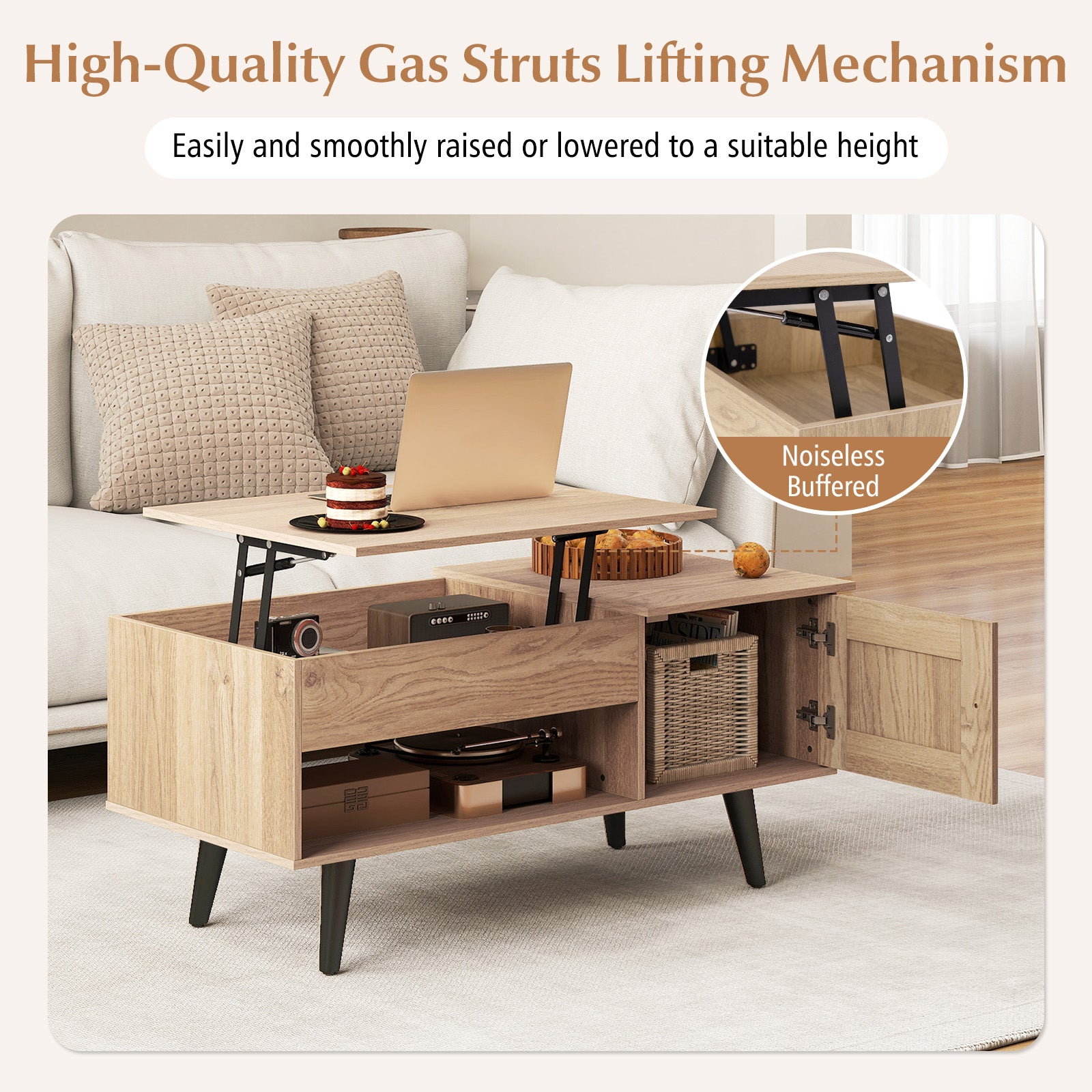 Lift Top Coffee Table with Storage and Hidden Compartment, Natural Coffee Tables at Gallery Canada