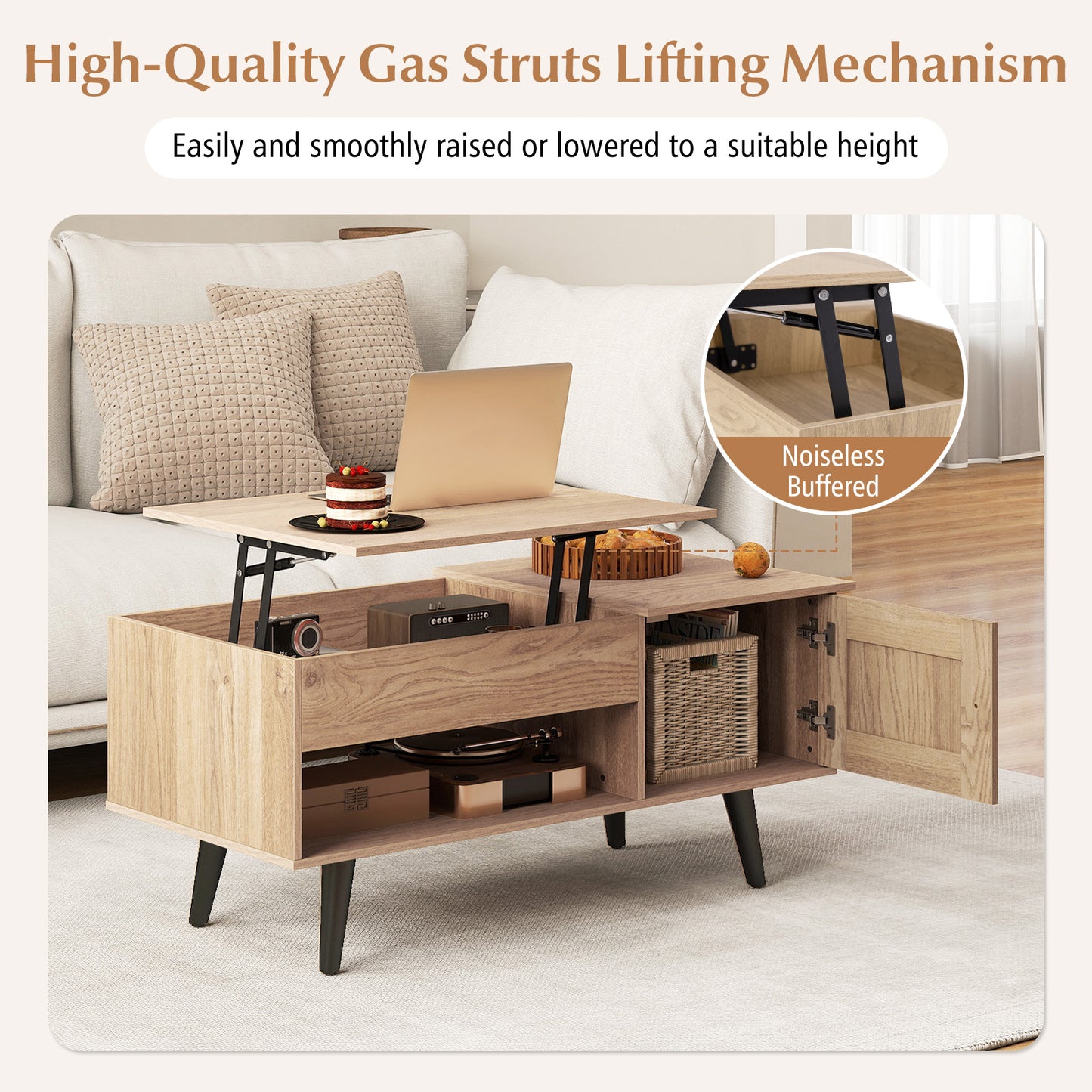 Lift Top Coffee Table with Storage and Hidden Compartment, Natural Coffee Tables at Gallery Canada