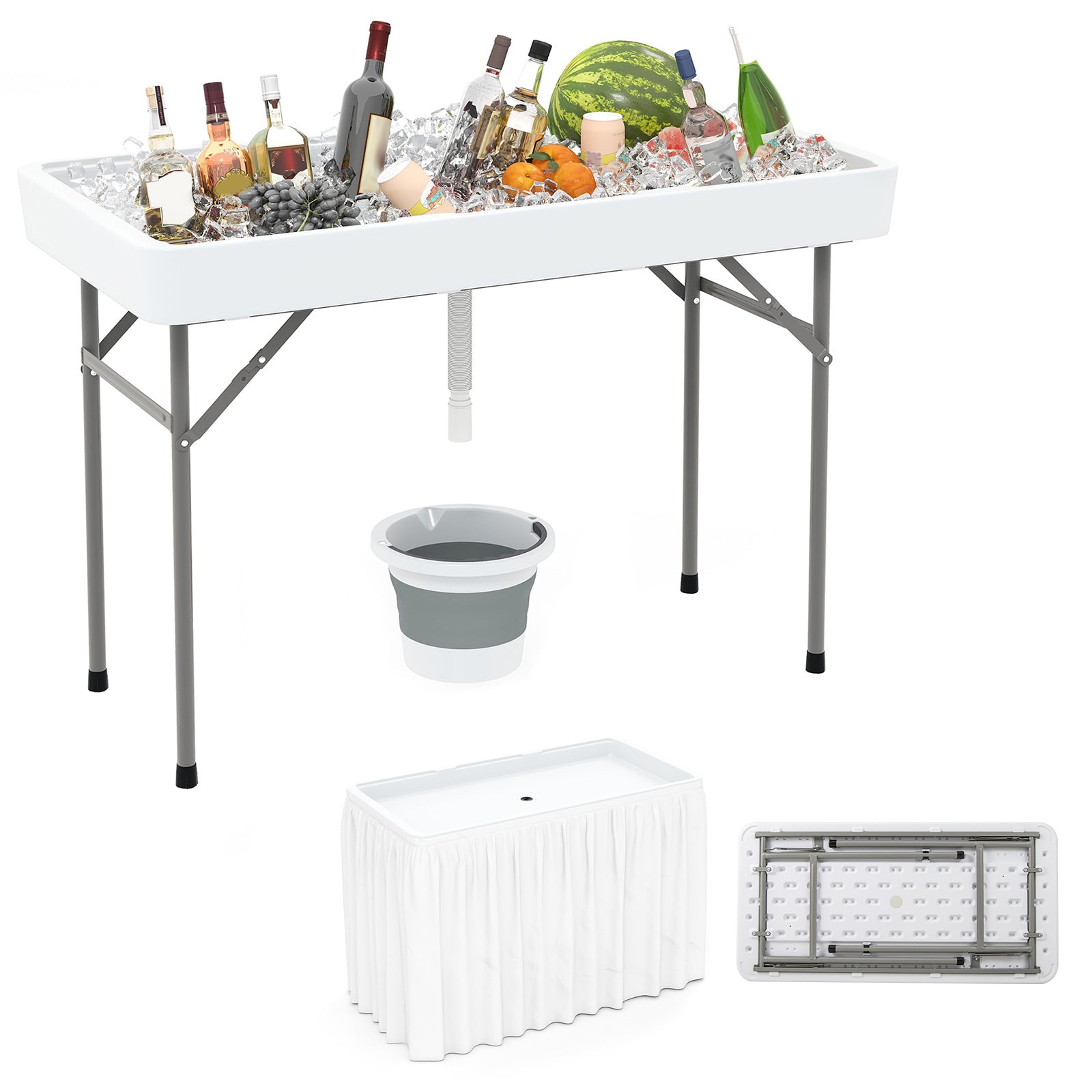 4 Foot Ice Cooler Table, Portable Ice Bin With Large Sink, White Camping Furniture at Gallery Canada