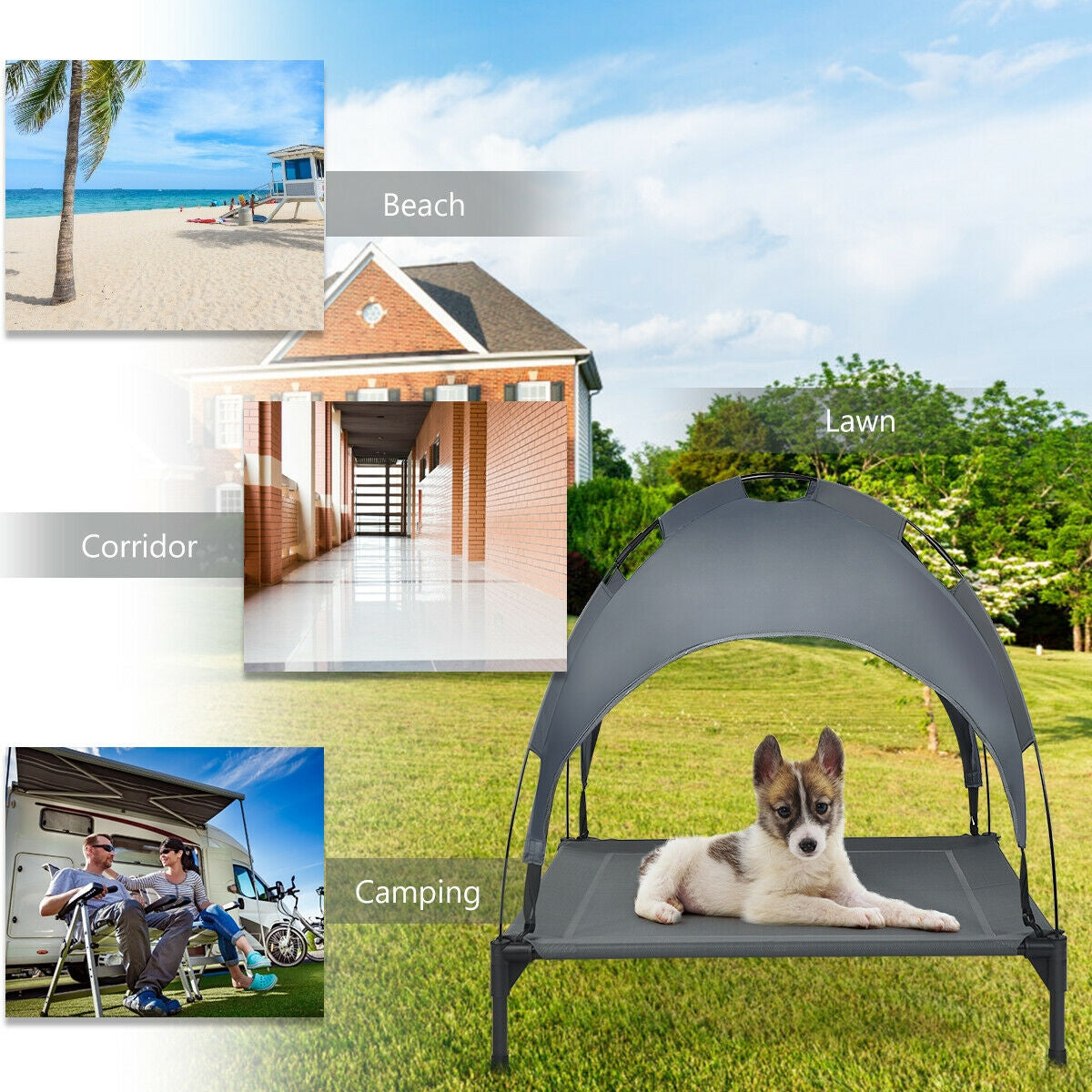 Portable Elevated Outdoor Pet Bed with Removable Canopy Shade-36 Inch, Dark Gray Dog Supplies at Gallery Canada