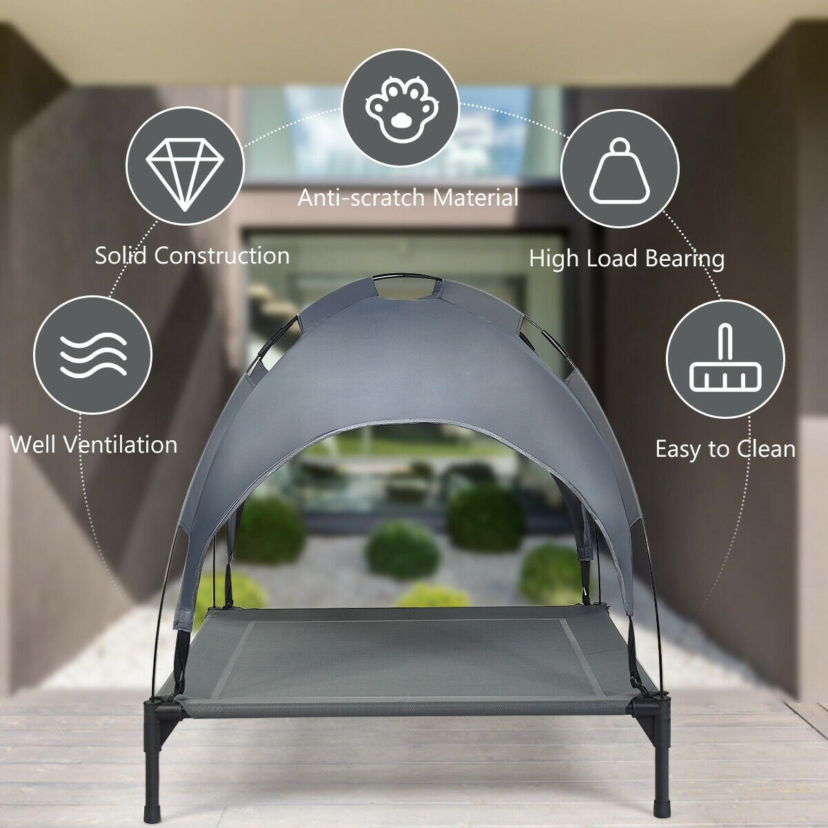 Portable Elevated Outdoor Pet Bed with Removable Canopy Shade-36 Inch, Dark Gray Dog Supplies at Gallery Canada