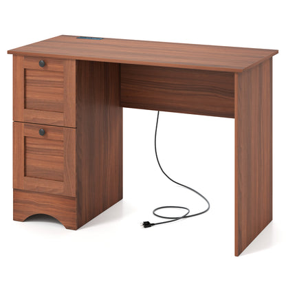 Wooden Vintage Computer Desk with 2 Drawers for Home and Office, Walnut Computer Desks Walnut at Gallery Canada