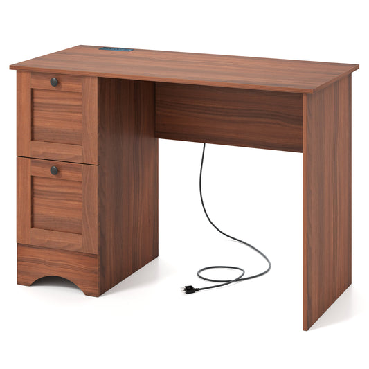 Wooden Vintage Computer Desk with 2 Drawers for Home and Office, Walnut Computer Desks Walnut at Gallery Canada
