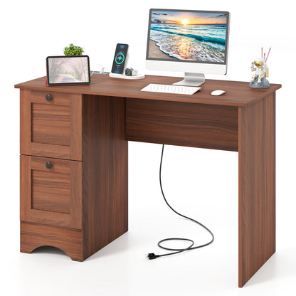 Wooden Vintage Computer Desk with 2 Drawers for Home and Office, Walnut Computer Desks at Gallery Canada
