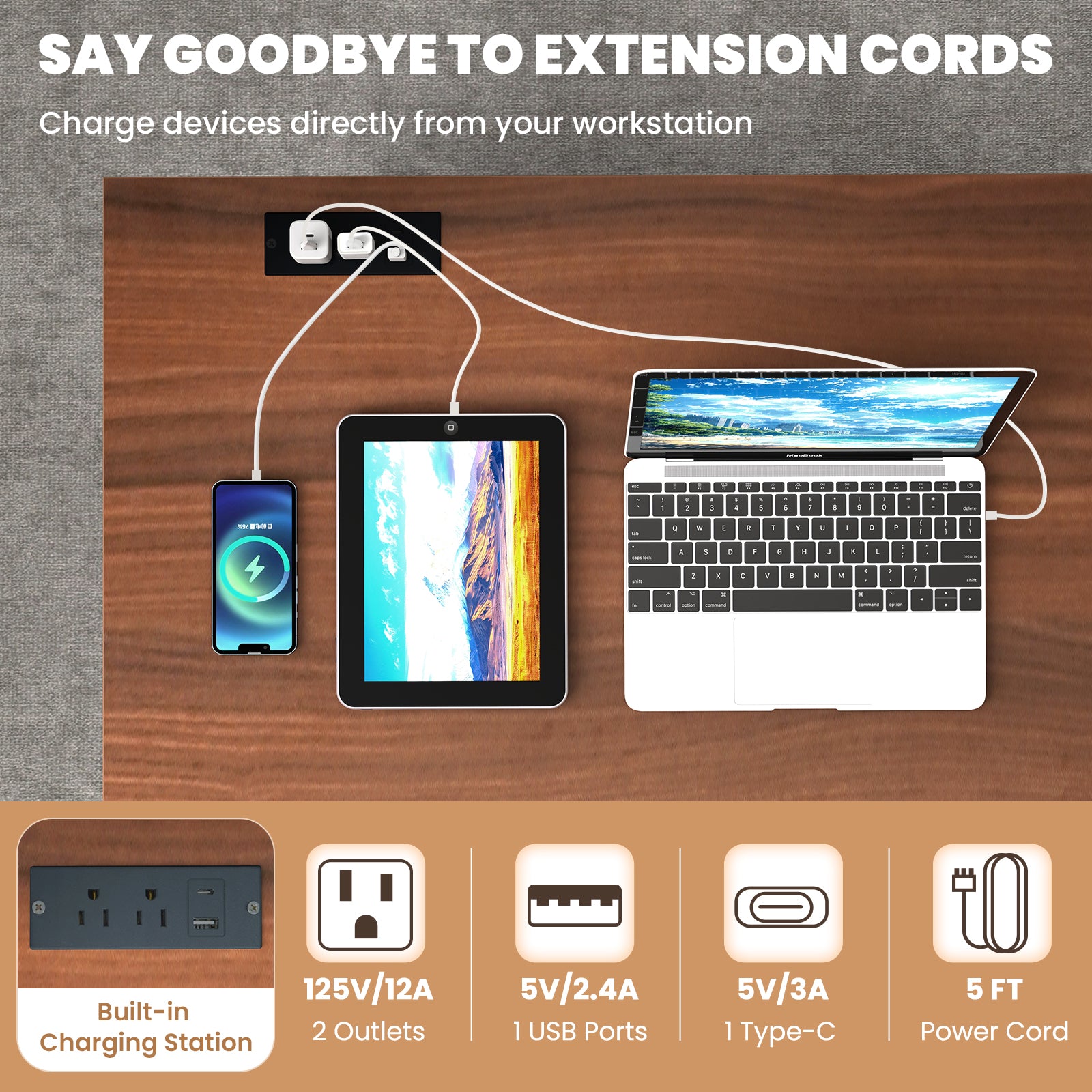 Wooden Vintage Computer Desk with 2 Drawers for Home and Office, Walnut Computer Desks at Gallery Canada