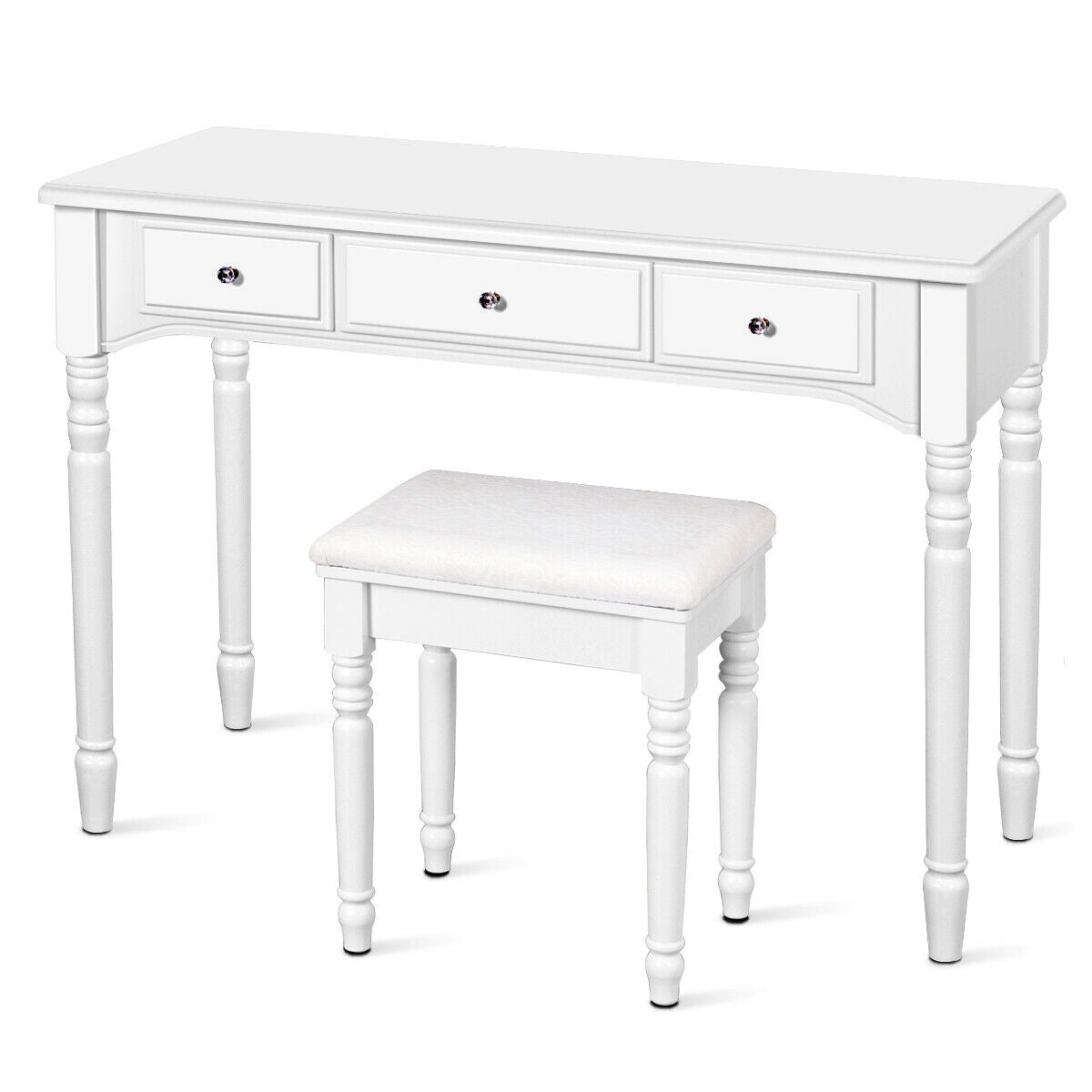 Makeup Dressing Table with Tri-Folding Mirror and Cushioned Stool for Women, White Makeup Vanities at Gallery Canada