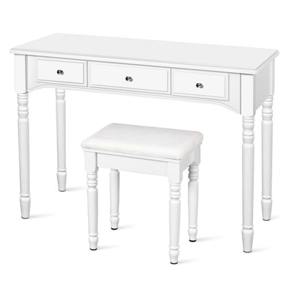Makeup Dressing Table with Tri-Folding Mirror and Cushioned Stool for Women, White Makeup Vanities at Gallery Canada