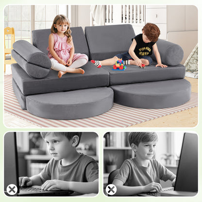 13 Pieces Convertible Modular Kids Play Couch for Nursery Playroom Bedroom, Gray Kids Chairs & Seating at Gallery Canada