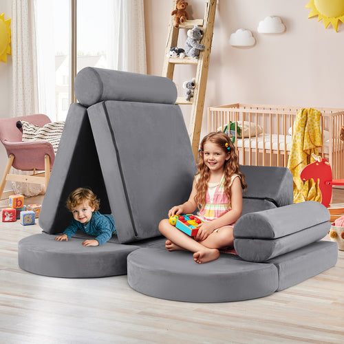 13 Pieces Convertible Modular Kids Play Couch for Nursery Playroom Bedroom, Gray