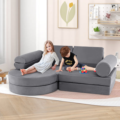 13 Pieces Convertible Modular Kids Play Couch for Nursery Playroom Bedroom, Gray Kids Chairs & Seating at Gallery Canada