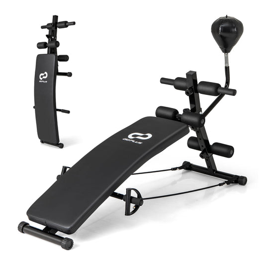 Adjustable Decline Sit Up Bench, Speed Ball, 2 Resistance Bands, Black Exercise Machines Black at Gallery Canada