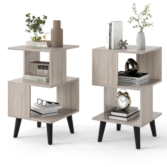 3-Tier Geometric Bookshelf Set Of 2, Open Storage Shelves, Gray Nightstands Gray at Gallery Canada