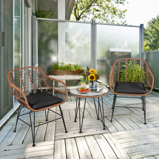 3-Piece Patio Rattan Bistro Set With Cushion, Black Patio Conversation Sets Black at Gallery Canada