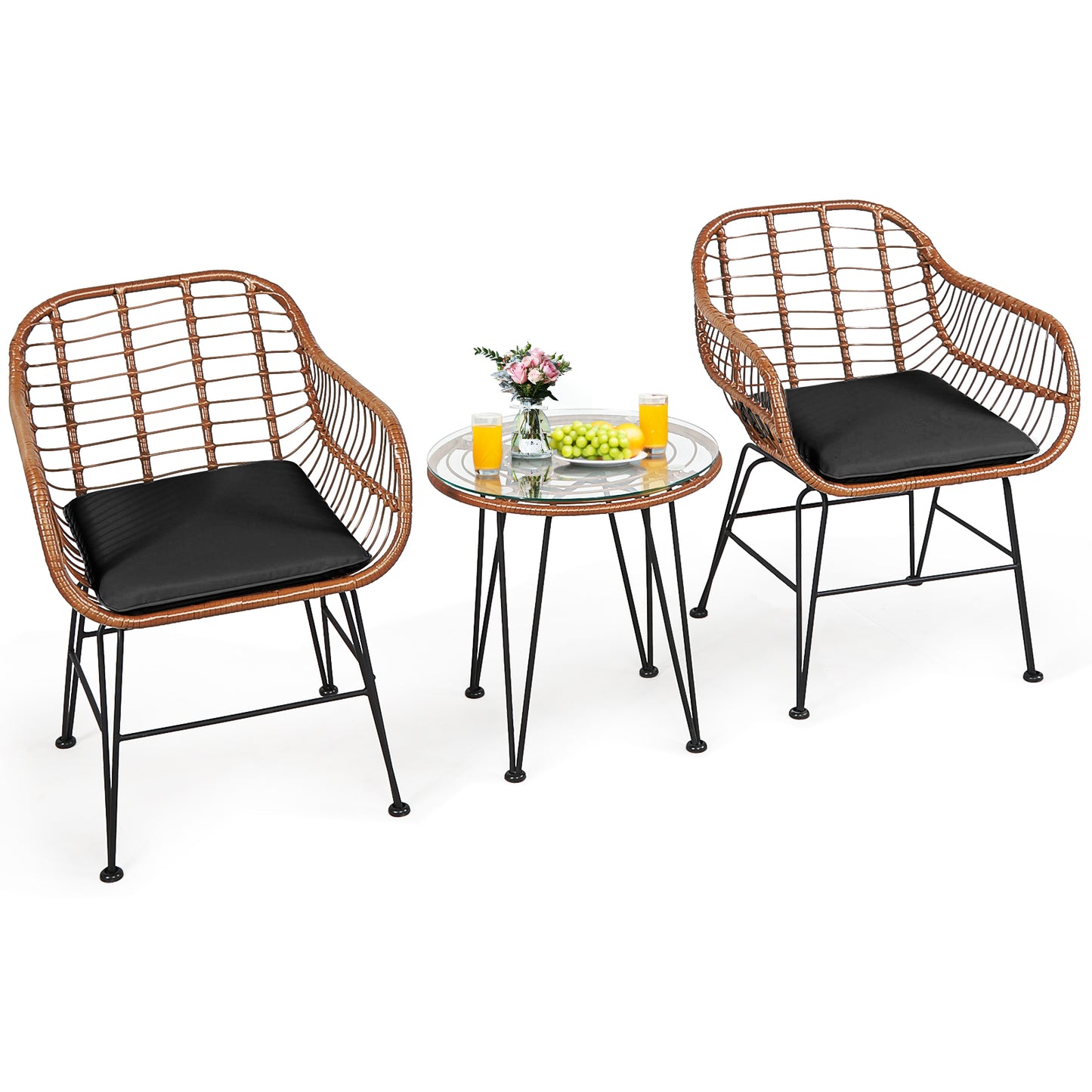 3-Piece Patio Rattan Bistro Set With Cushion, Black Patio Conversation Sets Black at Gallery Canada