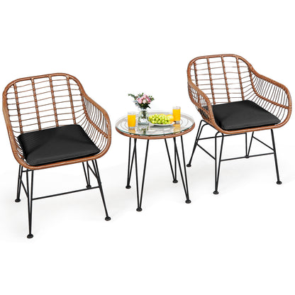 3-Piece Patio Rattan Bistro Set With Cushion, Black Patio Conversation Sets Black at Gallery Canada