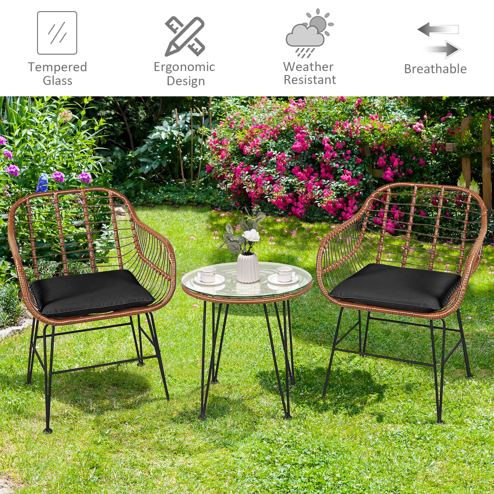3-Piece Patio Rattan Bistro Set With Cushion, Black Patio Conversation Sets at Gallery Canada