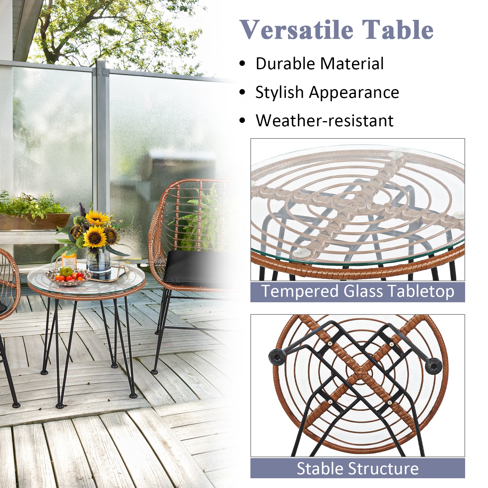3-Piece Patio Rattan Bistro Set With Cushion, Black Patio Conversation Sets at Gallery Canada