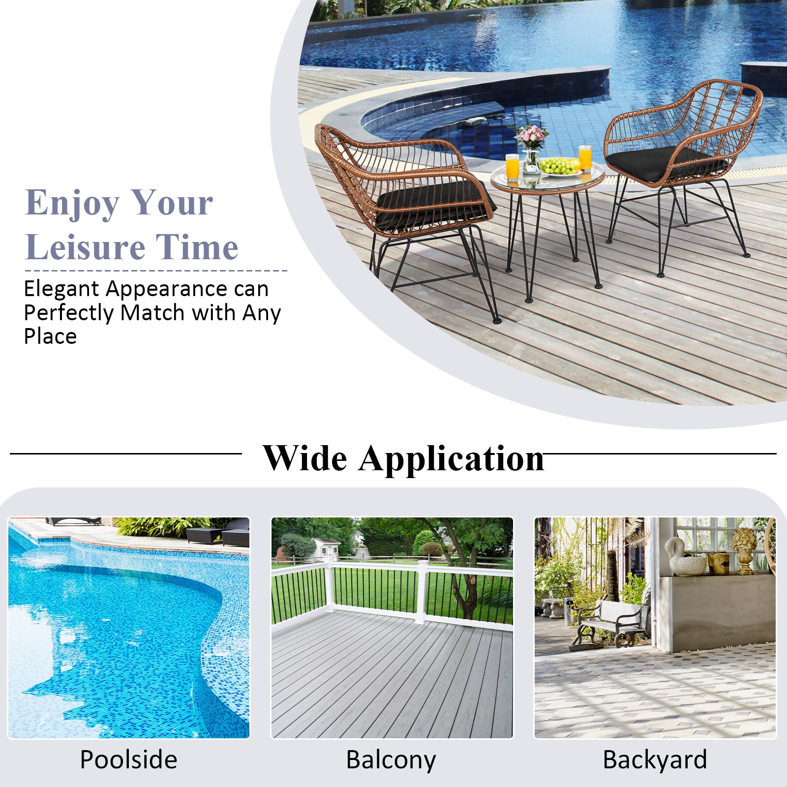 3-Piece Patio Rattan Bistro Set With Cushion, Black Patio Conversation Sets at Gallery Canada