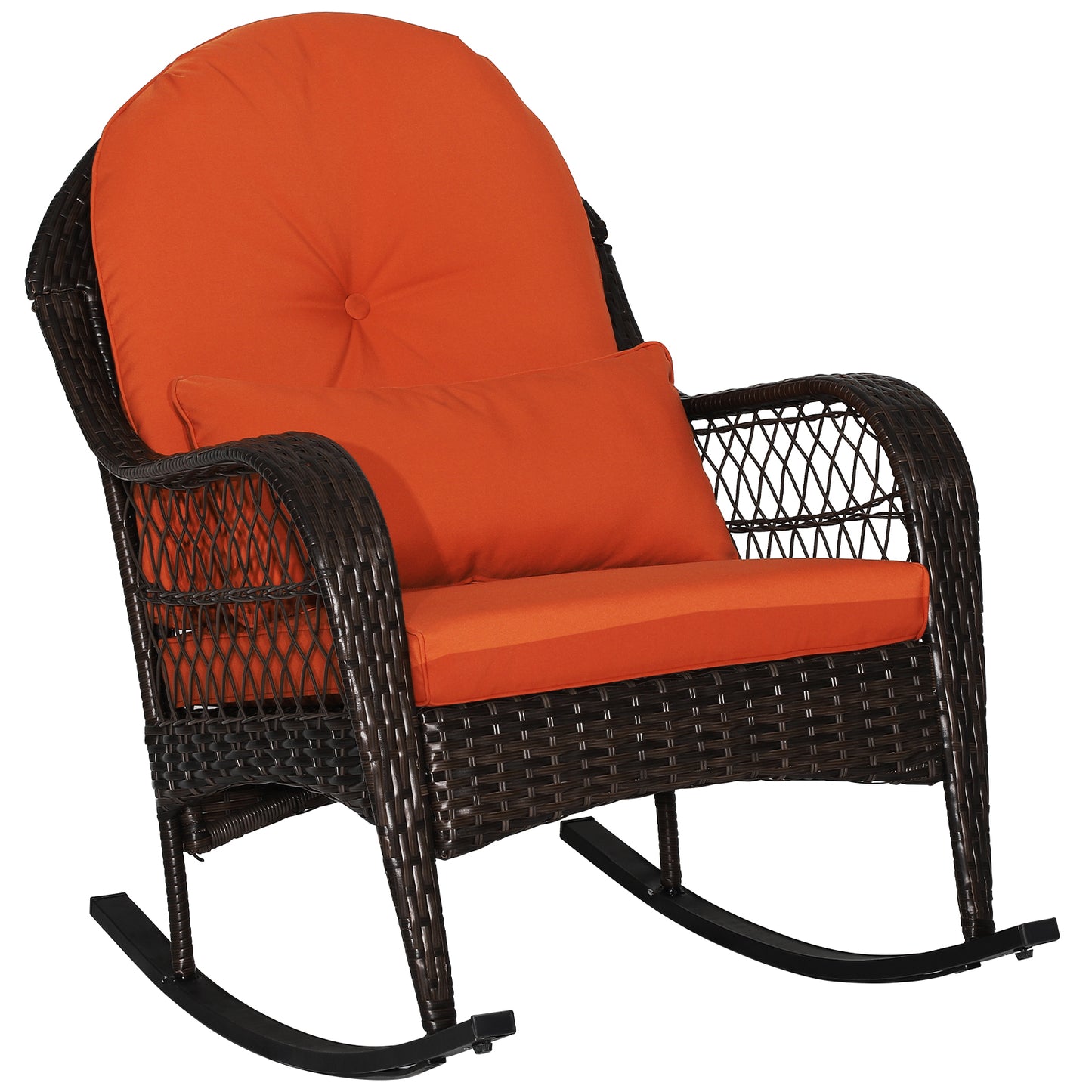 Patio Rattan Rocking Chair, With Seat Back Cushions And Waist Pillow, Orange Patio Rocking Chairs & Gliders at Gallery Canada