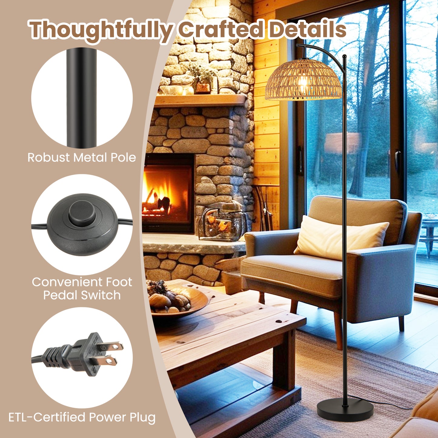 Arc Floor Lamp 63 Inches Tall Pole Lamp with Hanging Lampshade, Black Table & Floor Lamps at Gallery Canada