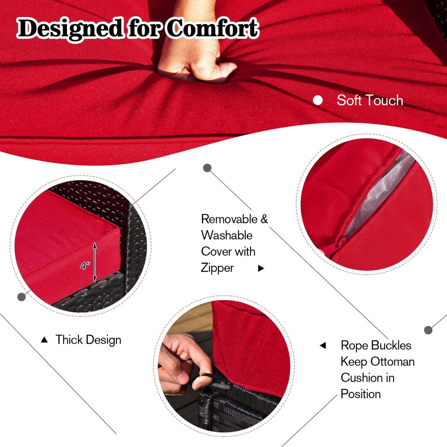 9 Pieces Outdoor Wicker Sectional with 35 Inch Gas Fire Pit Table, Red Outdoor Sectionals at Gallery Canada